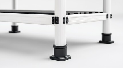 Focused view on one side of the frame legs, rubber feet grip caps and pipe joints highlighted, structural strength concept for marketing or instructional use