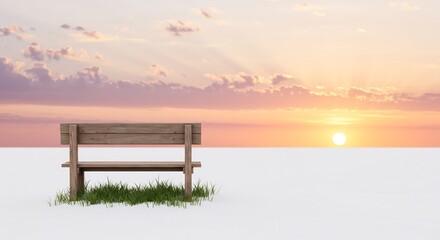Banc bois paisible coucher soleil doux lumi�re rose. AI Generated