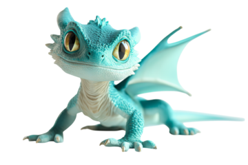 A vibrant turquoise dragon-like creature with large eyes and elegant wings.