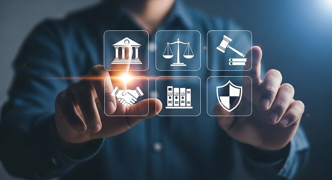 Future of Law and Justice Digital Interface for Legal Services, Governance, and Business Solutions, Embracing Technology for Efficient Operations.