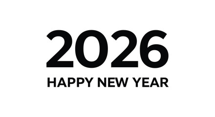 Happy new year 2026 celebration text on white background