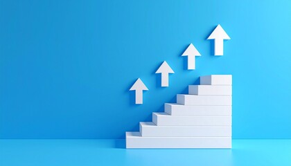 Obraz premium Staircase-shaped blocks and an upward-pointing white arrow