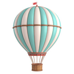 Naklejka premium Vintage Hot Air Balloon: A charming illustration of a vintage hot air balloon, with a striped pattern, is ready for adventure and exploration, evoking a sense of wanderlust and whimsical travel.