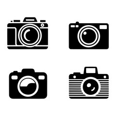 Four black camera icons on a white background photography symbol