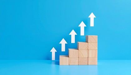 Staircase-shaped blocks and an upward-pointing white arrow