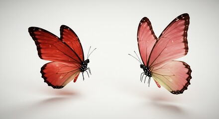 Papillons roses voltigent gracieusement lumi�re douce fond blanc. AI Generated