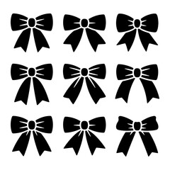 Nine black bows arranged in a grid ribbon white