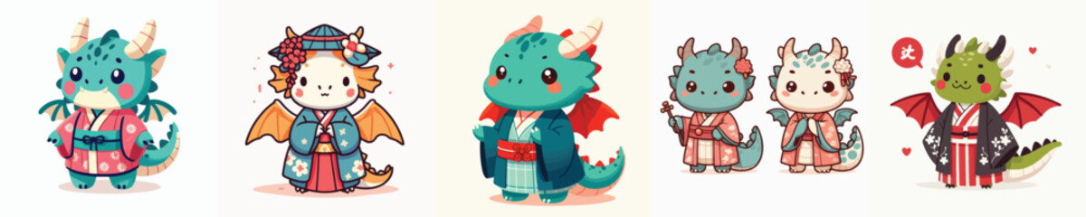 cute dragon vector in kimono costume