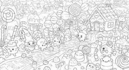 Candyland Coloring Page Whimsical Sweet Treats and Cute Characters