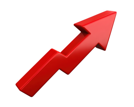 Red arrow upward growth increase success business finance 3D isolated transparency background motivation progress positive trend direction improvement achievement symbol concept glossy modern bold