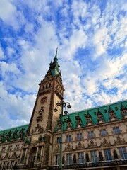 beautiful town hall in the city center, rathaus view in the sky