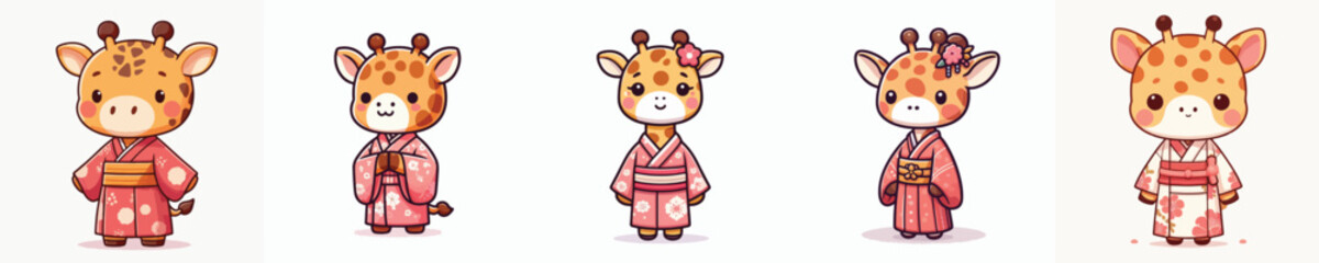 cute giraffe vector in kimono costume