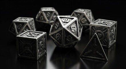 D�s m�talliques sombres brillent intens�ment lumi�re dramatique jeu de r�le. AI Generated