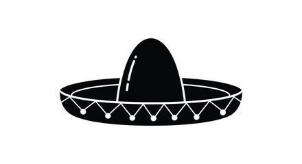 A black sombrero hat with white trim and decorative details