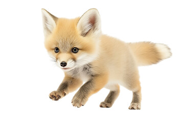 Obraz premium A playful baby fox cub with a fluffy coat and curious eyes in mid-run.