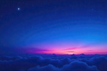 Fototapeta premium Serene twilight blue sky fading into a deep indigo horizon, stars beginning to emerge, clouds softly illuminated Perfect for backgrounds or peaceful themes , sky, space