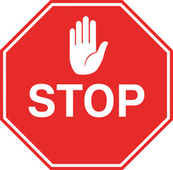 Stop sign with a hand gesture isolated on white background, a clear warning symbol for traffic control and safety regulations, providing a visual cue to halt