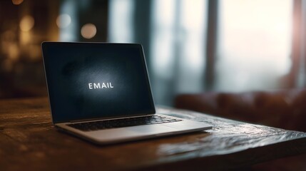 Laptop screen displaying  Email  in a professional office setting