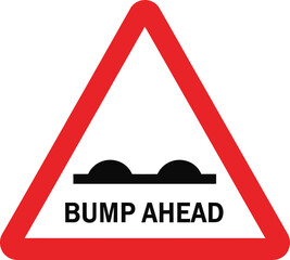 Bump ahead road sign warning of uneven surface isolated on white background, a red triangle indicating caution for drivers