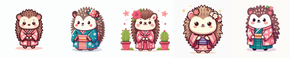 cute hedgehog vector in kimono costume