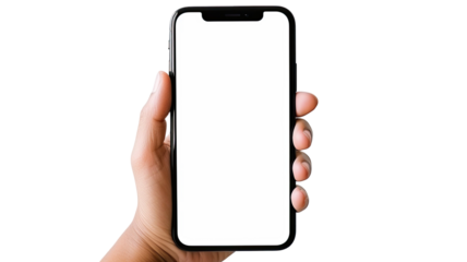 Hand Holding Smart Phone isolated on white background
