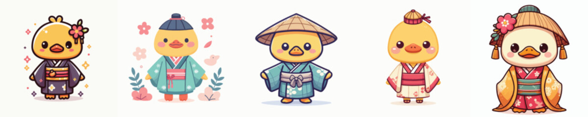 cute duck vector in kimono costume