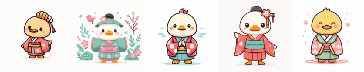 cute duck vector in kimono costume