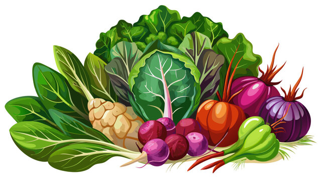 Fresh bunch of leafy green and reddish-purple vegetable against a clean white background