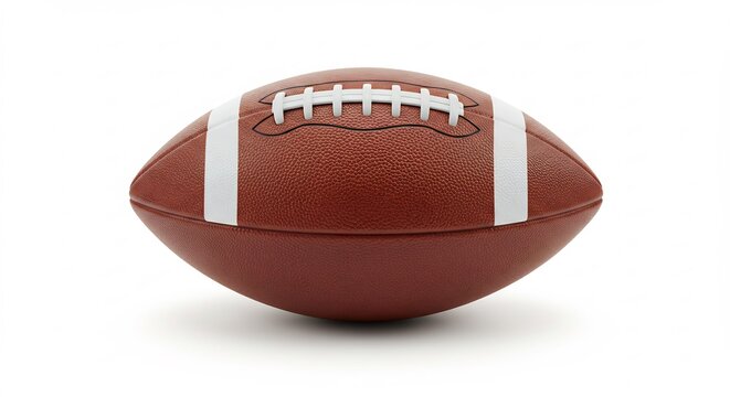 ballon rugby brun clair eclatant fond blanc. AI Generated