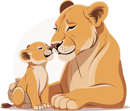 Lioness Cuddling Cub | Heartwarming Flat Cartoon Vector Safari Nursery