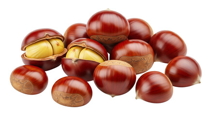 Obraz premium generated Chestnut nuts PNG, transparent isolated background. Healthy superfood nut snack. Nutritious, natural, organic food, flavour, cooking ingredient, vitamin mineral source 