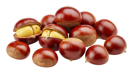 generated Chestnut nuts PNG, transparent isolated background. Healthy superfood nut snack. Nutritious, natural, organic food, flavour, cooking ingredient, vitamin mineral source

