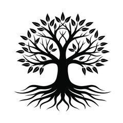 Obraz premium A beautiful tree silhouette vector with roots and branches is a simple black illustration for a nature-inspired design