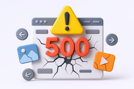 A creative depiction of a 500 error message on a cracked web page, symbolizing website issues.