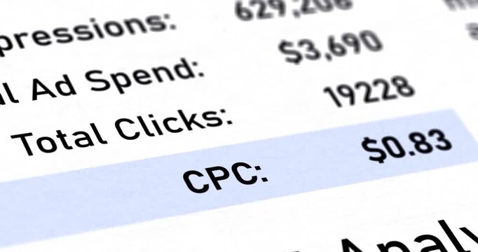 CPC financial report with changing animated data, Cost Per Click document, CPC calculator, footage