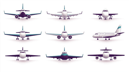 Detailed airplane vector set featuring various aircraft designs, suitable for posters, travel brochures, and aviation-themed graphics.