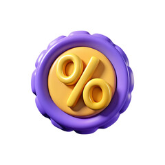 Fototapeta premium 3d purple seal with yellow percentage symbol