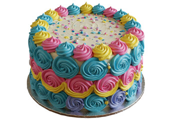 Colorful frosted cake with sprinkles isolated on transparent background