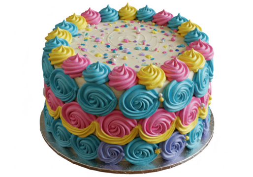 Colorful frosted cake with sprinkles isolated on transparent background