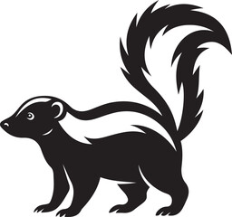 Graphic skunk with bushy striped tail wildlife, Skunk silhouette black and white vector