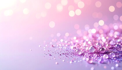 Pastel pink and purple glitter drops on soft gradient background creating dreamy and sparkling abstract design.