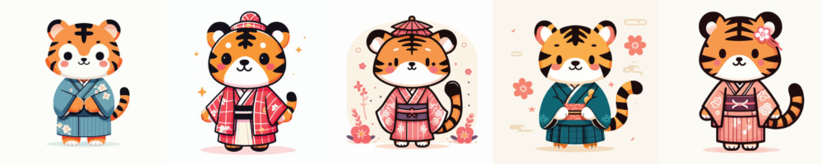 cute tiger vector in kimono costume