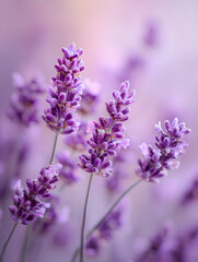 Obraz premium Lavender flowers in soft focus with pastel purple background delicate petals calming mood natural beauty close up blooming springtime floral elegance