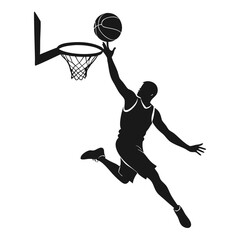 Basketball Player Dunking Silhouette - Dynamic Action Shot of Athlete Scoring in Hoop