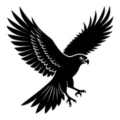 Obraz premium Black Silhouette of a Majestic Falcon in Flight with Wings Spread Wide, Talons Extended, and Sharp Eyes, Symbolizing Freedom, Power, and Precision