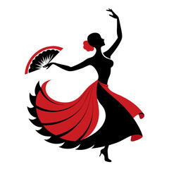 Obraz premium Flamenco Dancer Silhouette with Fan and Red Dress