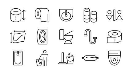 Toilet line icon set. Toilet, food court, elevator, exit door, standing, sitting, squatting. Hygiene, bidets, urinals, showers, bath, rest line icon set. Ui thin line icon pack.