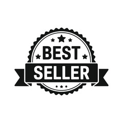 Black best seller badge with stars and ribbon award recognition