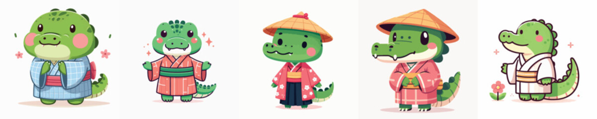 cute crocodile vector in kimono costume
