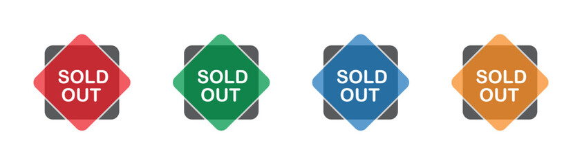 sold out label icon set, colorful badge designs